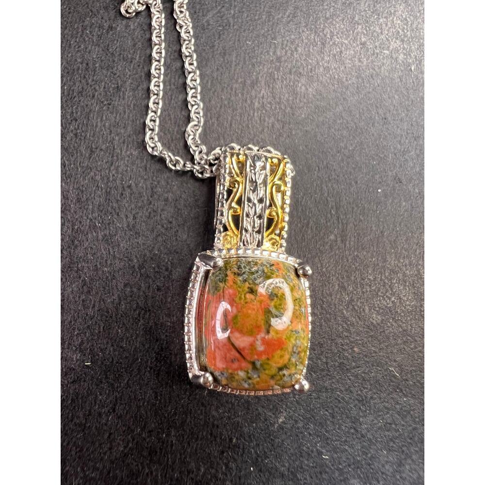 NEW Unakite pendant in gold and platinum over copper